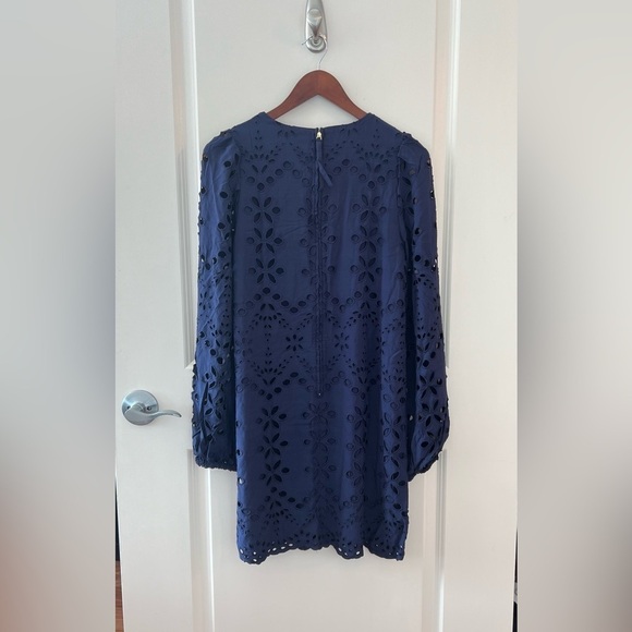Lilly Pulitzer Women's Alyna Long Sleeve Eyelet Dress In True Navy Soiree Eyelet - Picture 10 of 16